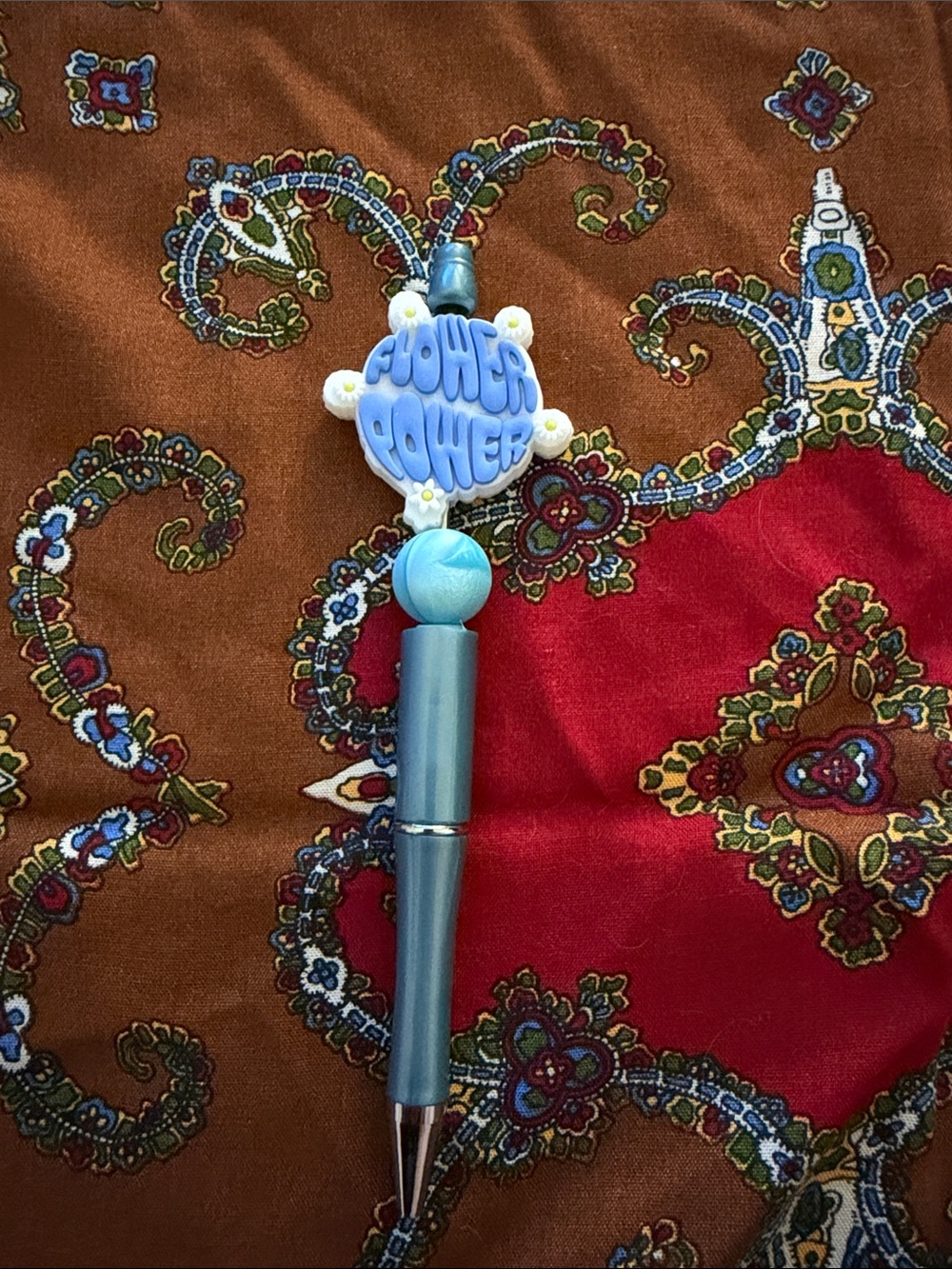 Blue 'Flower Power' Beaded Ballpoint Pen 2/$10